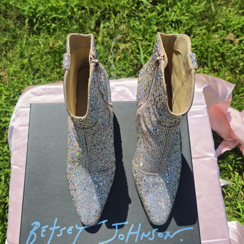 Betsey Johnson Silver Glitter Heeled Boots - Picture 4 of 6